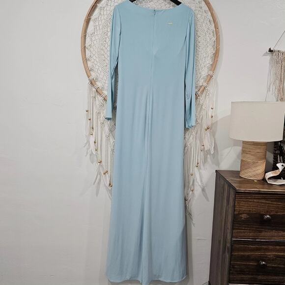NWT Ieena for MacDuggal LONG SLEEVE RUCHED JERSEY V-NECK GOWN - Picture 9 of 11